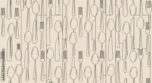 Seamless pattern of sketchy kitchen cutlery creating a rustic and elegant background design element