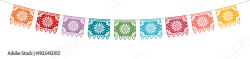 Decorative Mexican papel picado garland with intricate floral patterns for Cinco de Mayo. Vector illustration