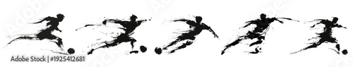 Abstract soccer player silhouette in dynamic grunge brush stroke style with bold ink splatter motion effect