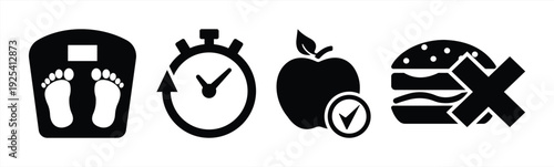 Weight Loss and Healthy Lifestyle Icon Set