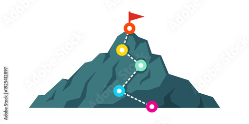 Colorful milestones path to mountain summit goal