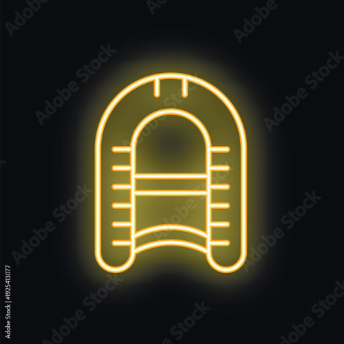 Glowing neon icon of an inflatable boat, the perfect symbol for all your summer and nautical needs