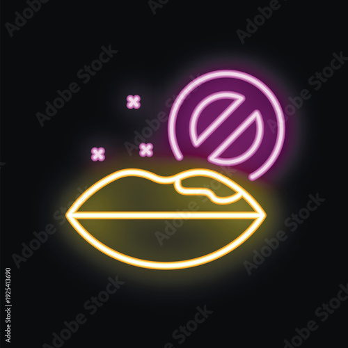 Neon sign illustrating herpes virus with a crossed out circle, symbolizing the fight against this disease