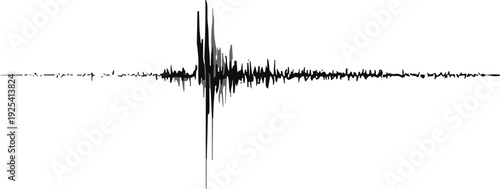 Earthquake seismic waveform illustration, black audio sound wave pulse isolated on white background for disaster monitoring and recording concept design
