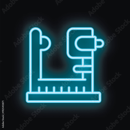 Blue glowing neon sign representing a treadmill, evoking the concept of running and fitness training