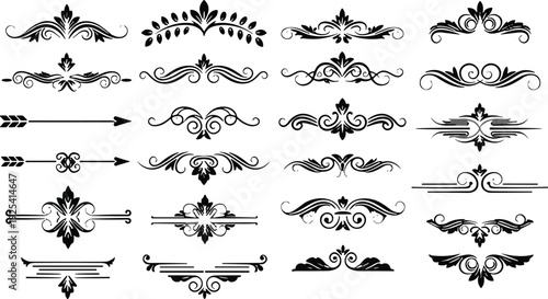 Vintage ornamental divider set, decorative floral flourish borders and elegant calligraphic design elements isolated on white background for invitations