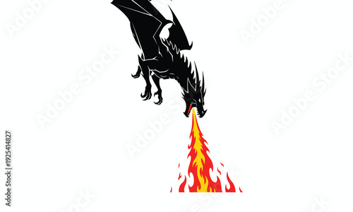 Wallpaper Mural A black dragon breathing fire isolated on white background with flames Torontodigital.ca