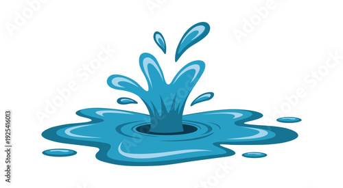 Blue Water Splash Fountain Isolated on White Background, Liquid Droplets Flying Upwards in Dynamic Motion.