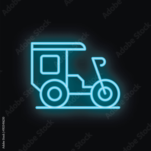 This neon blue icon of a tuk tuk evokes the vibrant energy of a bustling city at night