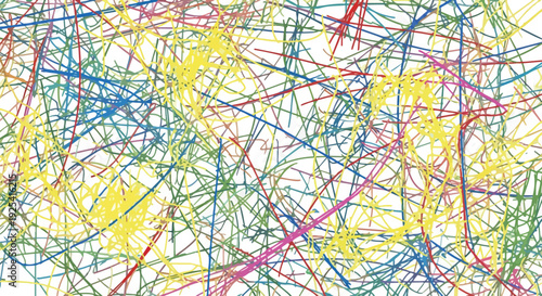 Vibrant abstract tangle of colorful scribble lines creating a dynamic, playful background pattern with artistic energy and spontaneous forms