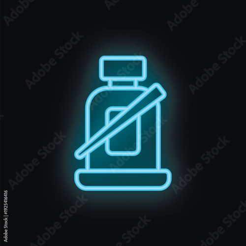 Glowing neon medicine bottle with a medical spoon on a black background
