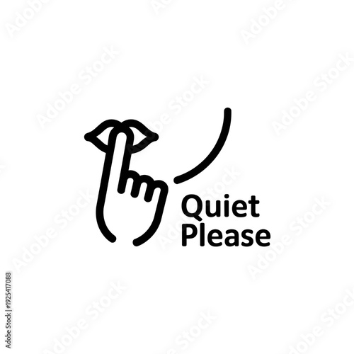 A simple black and white illustration of a quiet please sign