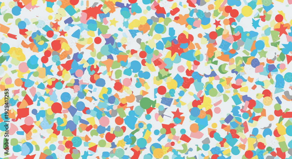 Obraz premium A lively abstract design featuring a dynamic scatter of colorful geometric and organic shapes, perfect for backgrounds, celebrations, or playful