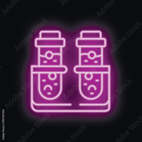 Glowing purple neon icon of a water cooler with two sad emoji faces, representing the concept of dehydration