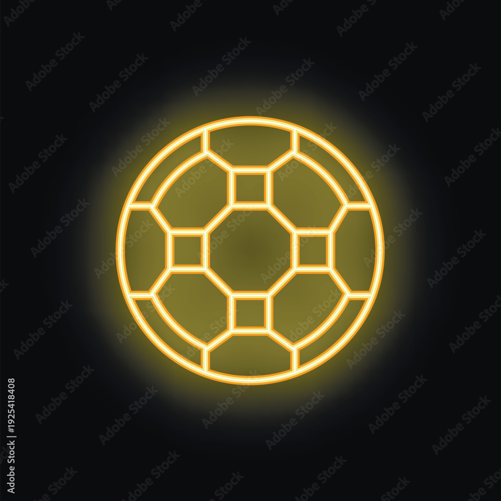 Fototapeta premium Neon yellow football or soccer ball glowing on black background, perfect for sports concepts