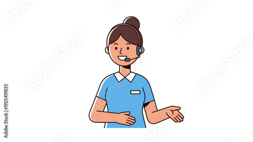 Illustration of a friendly customer service agent with headset and blue uniform