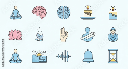 Collection of Icons Representing Mindfulness and Mental Well-being.