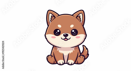 Cute cartoon Shiba Inu dog sitting with a happy expression on a plain white background