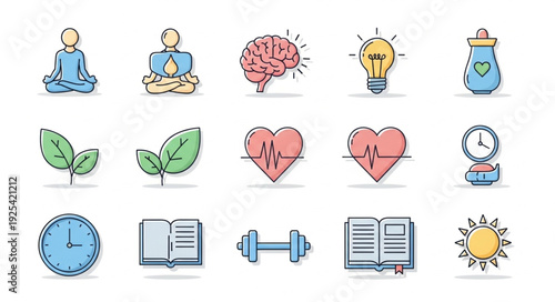 Collection of Icons Representing Health and Wellness Concepts.