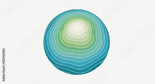 Watercolor-inspired abstract sphere showcasing gentle concentric layers of aquatic and verdant shades