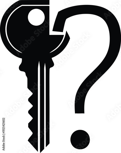 Black silhouette of a key combined with a question mark on white background