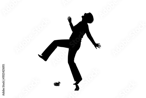 Parent Stepping on Toy Silhouette Vector for Parenting Humor and Relatable Home Life Accident Illustration