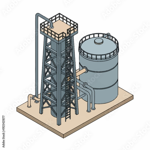 Industrial Water Treatment Plant Equipment Illustration.