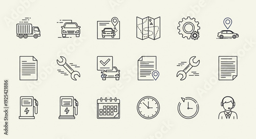 Collection of hand-drawn icons representing car service and maintenance.