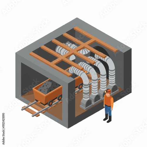 Underground Tunnel System with Worker.