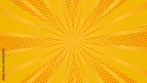 Radial yellow halftone pop art background with bold lines. Suitable for comics, presentations, posters, etc.
