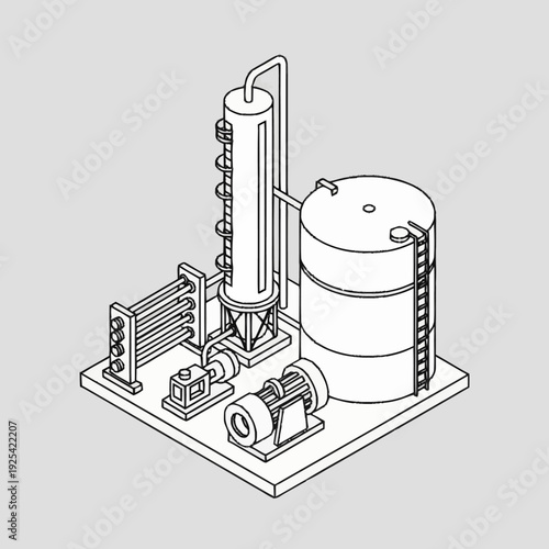 Industrial Equipment Diagram with Tank and Pump.