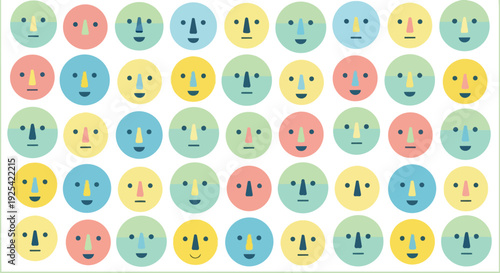 Colorful abstract faces pattern in a minimalist style for joyful design elements and modern visuals
