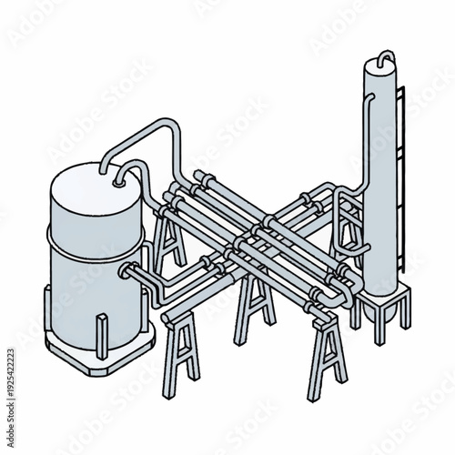 Industrial Equipment with Pipes and Tank.
