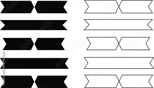 A collection of black and white ribbon banners on a clean background