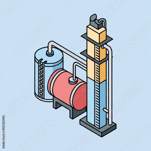 Industrial Equipment with Tank and Tower.