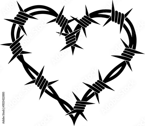 Chain barbed wire spiky heart silhouette vector illustration