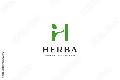 Initial Letter H Healthy Herbal Herb Harvest with Flower Leaf, Beauty Floral Leaves Plant Decoration for Vegan Fresh Natural Nutrition