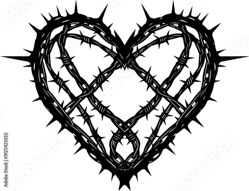 Chain barbed wire spiky heart silhouette vector illustration