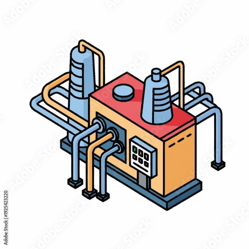 Industrial Machine with Pipes and Cylinders.