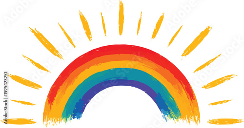 Radiant Rainbow of Hope | Hand-Painted Sunshine Art illustration.