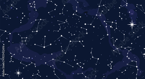A captivating celestial pattern showcasing a myriad of luminous constellations against a deep indigo night sky creating an expansive cosmic