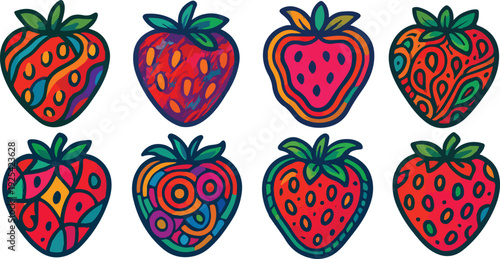 Colorful Strawberry Art Bundle : Abstract Fruit Pattern Collection.