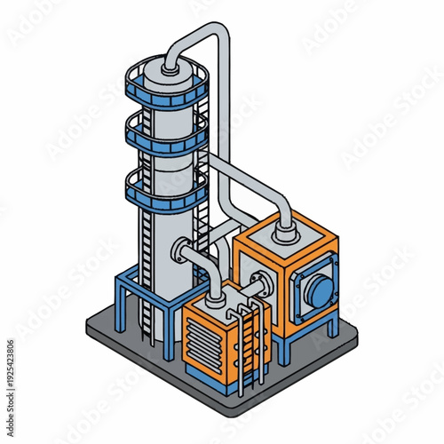 Industrial Equipment with Pipes and Towers.