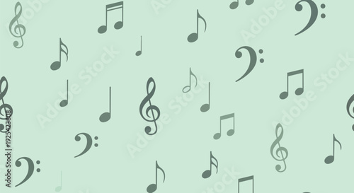 Harmonious musical clefs and notes pattern a soft green background.
