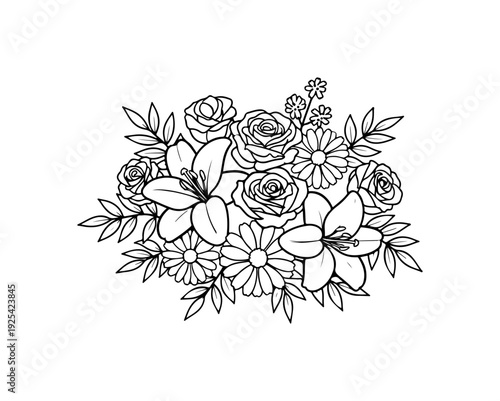 Beautiful bouquet of flowers with roses and lilies