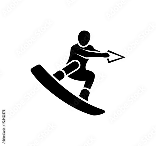 Person wakeboarding with arrow direction on water