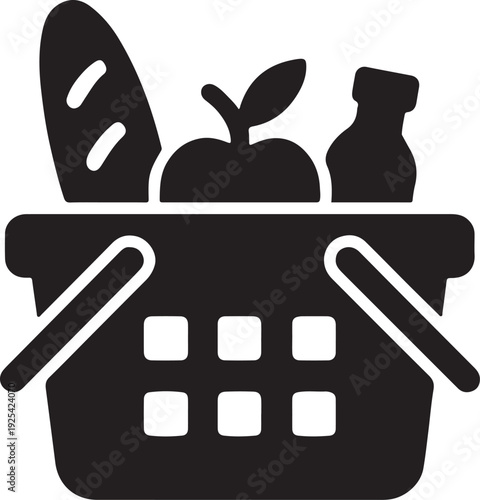 Grocery Shopping Basket Icon Silhouette Food Delivery, Retail, and E-commerce Concept