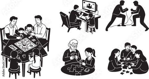 People Engaging in Various Indoor Activities Together board game cards