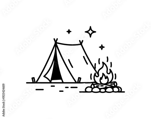 Camping Scene with Tent and Campfire