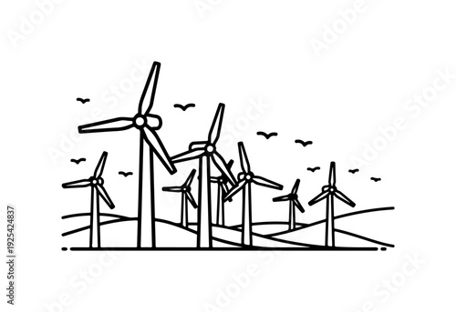 Set of wind turbines vector illustration